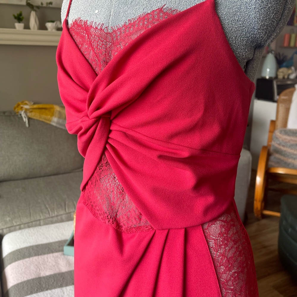 Red Formal Sexy Lace Midi Dress - Fits M-L